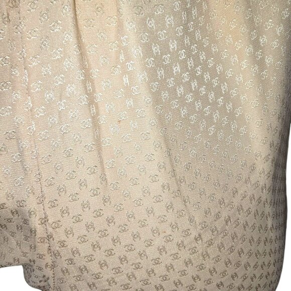 Vintage Chanel Womens Beige Silk Wide-Leg Pants Size 6 Logo Gathered HS171 - Picture 6 of 11